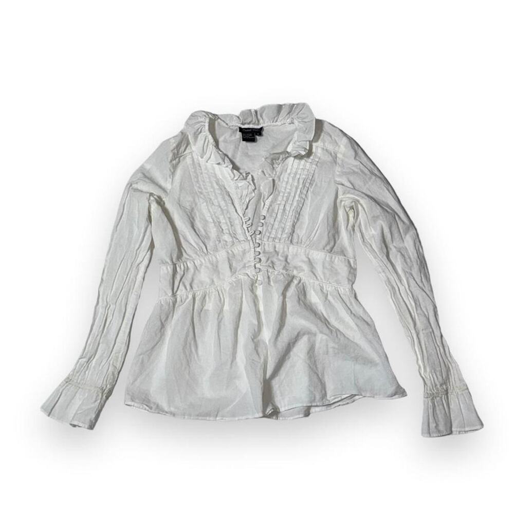 Y2K Central Park White Cotton Ruffle Peasant Blouse Small